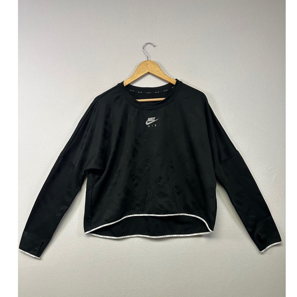 Athleisure‎ Nike Womens 1X Black Dri-FIT Cropped Long Sleeve Tonal Logo Pullover